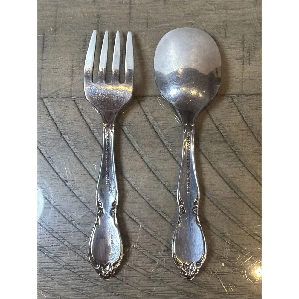 Oneida Toddletime Stainless 2 Piece Set Toddler Baby Child Spoon Fork Flatware